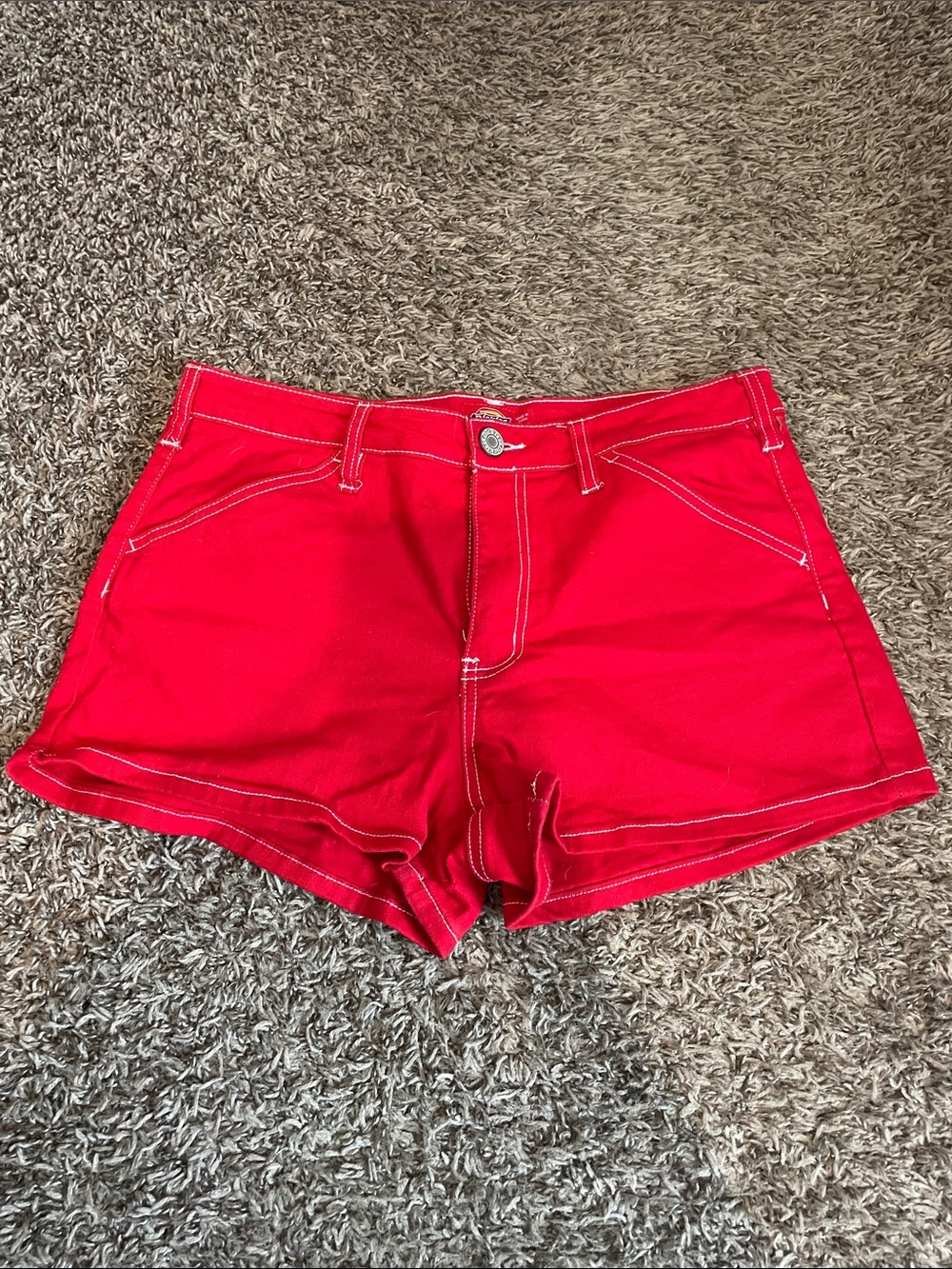 Dickies Red Women's Denim Shorts with Contrast Stitching